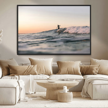 58502923-MGV-CV-36X24-Wave Rider Wall Art Canvas Print, Framed Ocean Wave Art Picture Print, Riding Surf Perfect Sunset Surf Decor Artwork