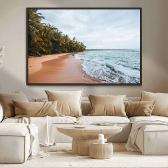 88125882-MGV-CV-36X24-Tropical Shoreline Wall Art Canvas Print, Framed Palm Trees Art Picture Print, Tropical Ocean Perfect Tropical Coastal Decor
