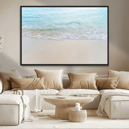 77194056-MGV-CV-36X24-Soft Shoreline Wall Art Canvas Print, Framed Gentle Waves Art Picture Print, Clear Water Perfect Minimalist Coastal Decor Artwork