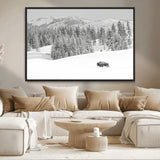 68081143-MGV-CV-36X24-Snowy Bison Wall Art Canvas Print, Framed Winter Forest Art Picture Print, Lone Bison Perfect Monochrome Winter Wild Decor Artwork