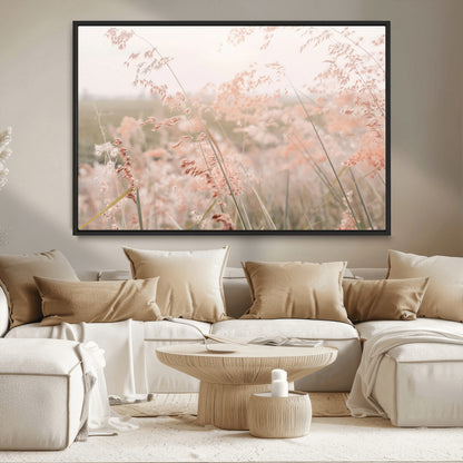 79164340-MGV-FC-36X24_Black-Pastel Grasses Wall Art Canvas Print, Framed Soft Meadow Art Picture Print, Field in Breeze Perfect Pastel Minimal Decor Artwork