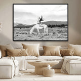 62789800-MGV-CV-36X24-White Horse Wall Art Canvas Print, Framed Woman Rider Art Picture Print, Equestrian Pose Perfect Western Boho Decor Artwork