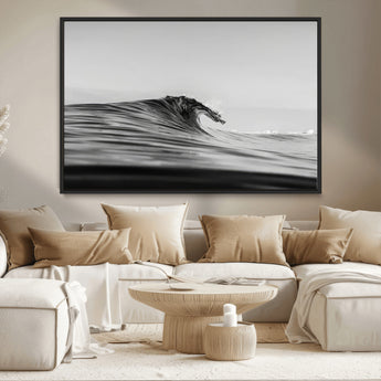 24029476-MGV-CV-36X24-Black Wave Wall Art Canvas Print, Framed Abstract Surf Art Picture Print, Minimalist Ocean Perfect Minimalist Coastal Decor
