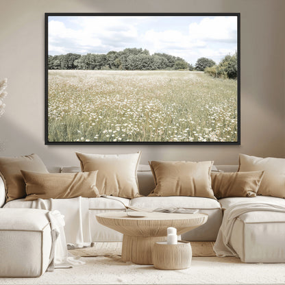 43258946-MGV-CV-36X24-Daisy Field Wall Art Canvas Print, Framed Pastel Flower Art Picture Print, Meadow Bloom Perfect Scandinavian Minimalist Decor