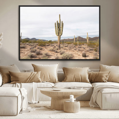 96147924-MGV-CV-36X24-Saguaro Cactus Wall Art Canvas Print, Framed Desert Cactus Art Picture Print, Earthy Desert Perfect Southwestern Boho Decor