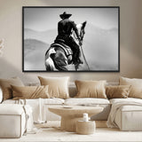 83102464-MGV-CV-36X24-Western Cowboy Wall Art Canvas Print, Framed Monochrome Horse Art Picture Print, Western Equestrian Perfect Rustic Western Decor
