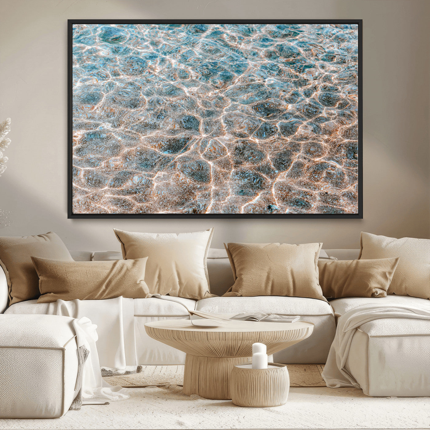 26580287-MGV-CV-36X24-Clear Water Wall Art Canvas Print, Framed Sunlit Ripples Art Picture Print, Ocean Texture Perfect Modern Coastal Decor Artwork