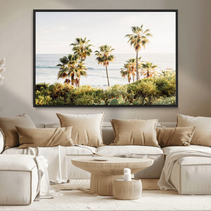 94707294-MGV-CV-36X24-California Coast Wall Art Canvas Print, Framed Palm Trees Art Picture Print, Coastal Landscape Perfect Coastal Minimalist Decor