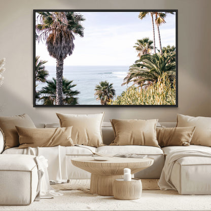 51404565-MGV-CV-36X24-Palm Trees Wall Art Canvas Print, Framed Ocean Breeze Art Picture Print, Coastal View Perfect Tropical Coastal Decor Artwork