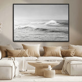 98634812-MGV-CV-36X24-Black and White Ocean Waves Wall Art – Minimalist Sea Canvas Print, Coastal Photography Decor for Living Room, Bedroom or Office