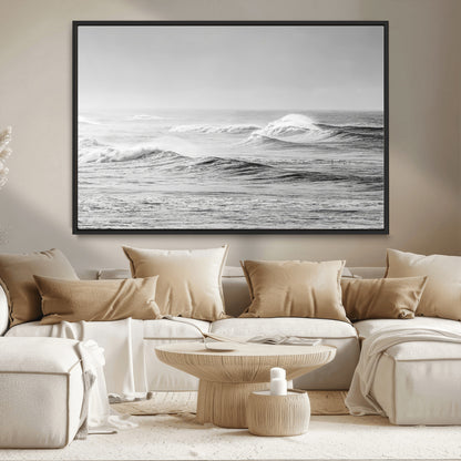 98634812-MGV-CV-36X24-Black and White Ocean Waves Wall Art – Minimalist Sea Canvas Print, Coastal Photography Decor for Living Room, Bedroom or Office