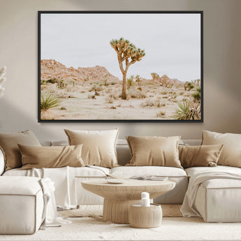 67109959-MGV-CV-36X24-Joshua Tree Wall Art Canvas Print, Framed Neutral Desert Art Picture Print, Earthy Landscape Perfect Neutral Boho Decor Artwork