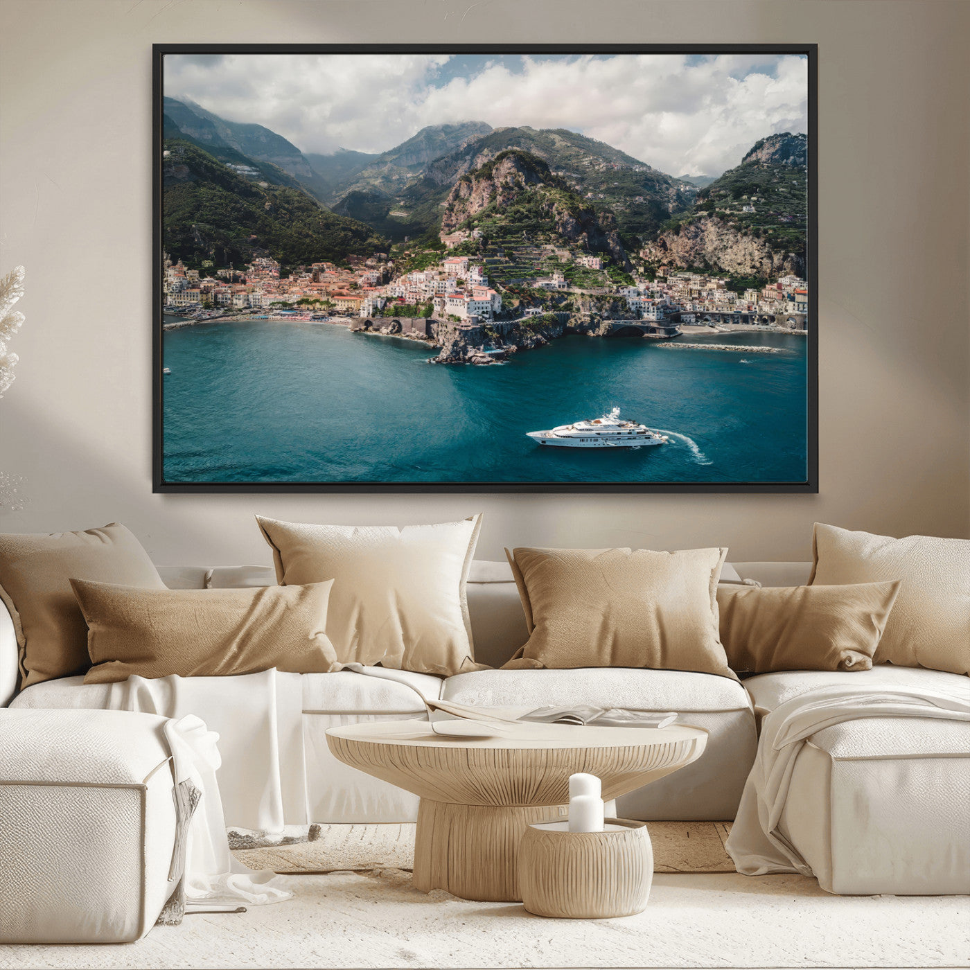20321590-MGV-CV-36X24-Amalfi Coast Wall Art Canvas Print, Framed Italy Travel Art Picture Print, Mediterranean Landscape Perfect Mediterranean Coastal