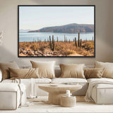 45193515-MGV-CV-36X24-Desert Cactus Wall Art Canvas Print, Framed Baja Coastline Art Picture Print, Coastal Desert Perfect Southwestern Minimalist Decor