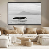 30524220-MGV-CV-36X24-Whale Tail Wall Art Canvas Print, Framed Black White Ocean Art Picture Print, Calm Marine Perfect Minimalist Coastal Decor Artwork