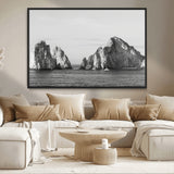 18810731-MGV-CV-36X24-Rugged Coastline Wall Art Canvas Print, Framed Ocean Cliffs Art Picture Print, Monochrome Seascape Perfect Coastal Minimalist