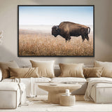 99620201-MGV-CV-36X24-Wild Bison Wall Art Canvas Print, Framed Bison in Prairie Art Picture Print, Rustic Western Perfect Rustic Western Decor Artwork