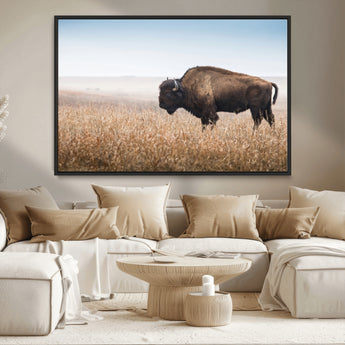 99620201-MGV-CV-36X24-Wild Bison Wall Art Canvas Print, Framed Bison in Prairie Art Picture Print, Rustic Western Perfect Rustic Western Decor Artwork