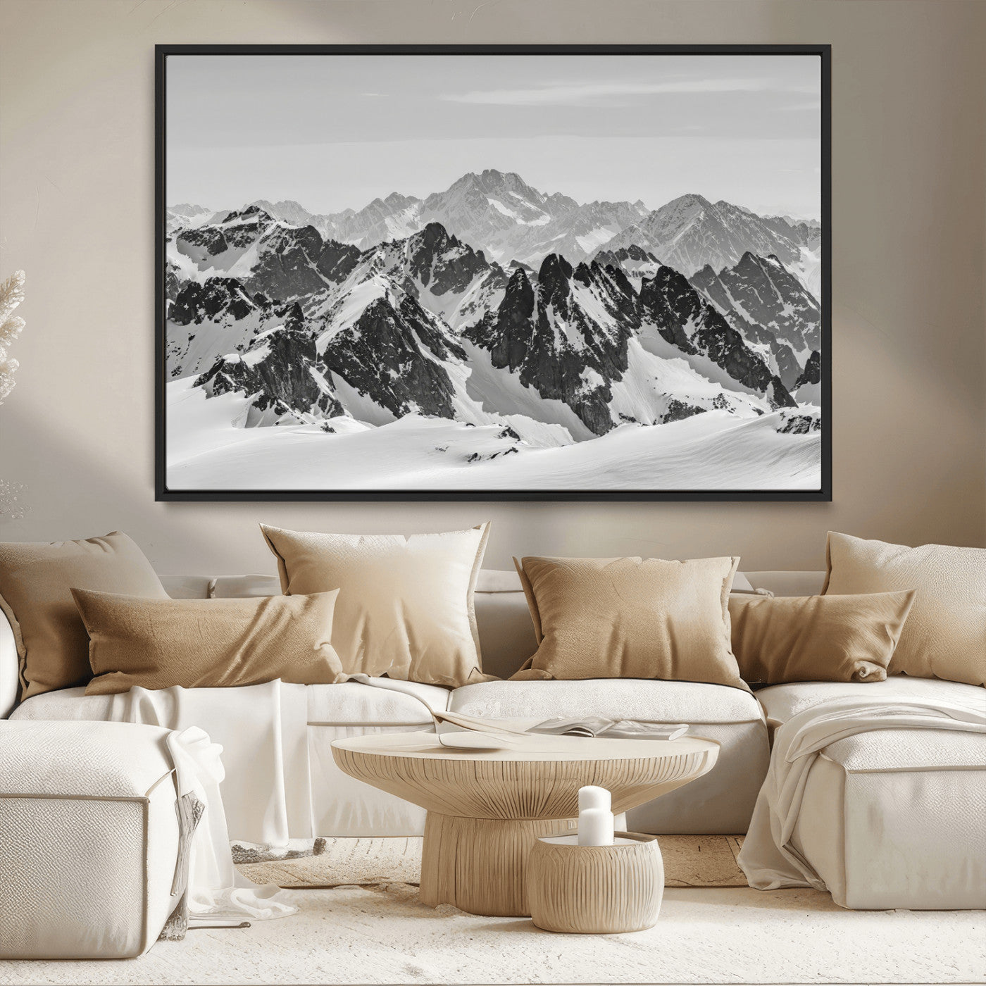 32399691-MGV-CV-36X24-Snowy Mountain Wall Art Canvas Print, Framed Mountain Peaks Art Picture Print, Alpine Mountains Perfect Minimalist Alpine Decor