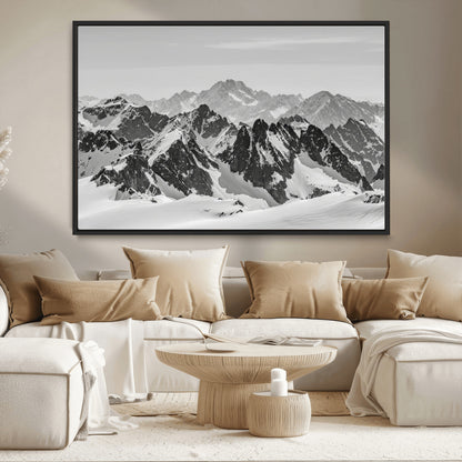 46884246-MGV-CV-36X24-Snowy Mountain Wall Art Canvas Print, Framed Mountain Peaks Art Picture Print, Alpine Mountains Perfect Minimalist Alpine Decor