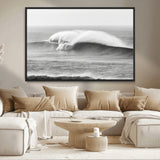 42544082-MGV-CV-36X24-Monochrome Seascape Wall Art Canvas Print, Framed Surf Wave Art Picture Print, Minimalist Ocean Perfect Moody Coastal Decor