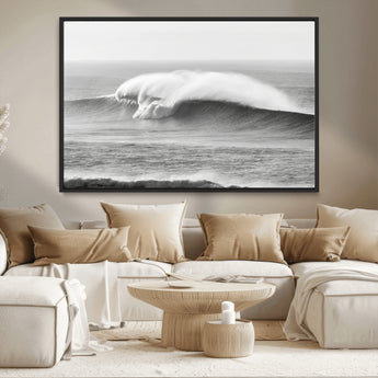 42544082-MGV-CV-36X24-Monochrome Seascape Wall Art Canvas Print, Framed Surf Wave Art Picture Print, Minimalist Ocean Perfect Moody Coastal Decor