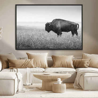 28435251-MGV-CV-36X24-Bison In Prairie Wall Art Canvas Print, Framed Rustic Wildlife Art Picture Print, Wild Buffalo Perfect Rustic Western Decor