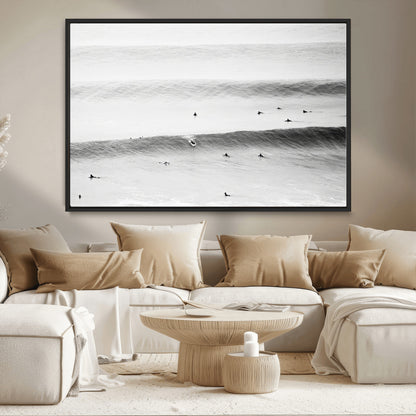 54291445-MGV-CV-36X24-Black White Ocean Wall Art Canvas Print, Framed Coastal Sport Art Picture Print, Ocean Culture Perfect Minimalist Coastal Decor