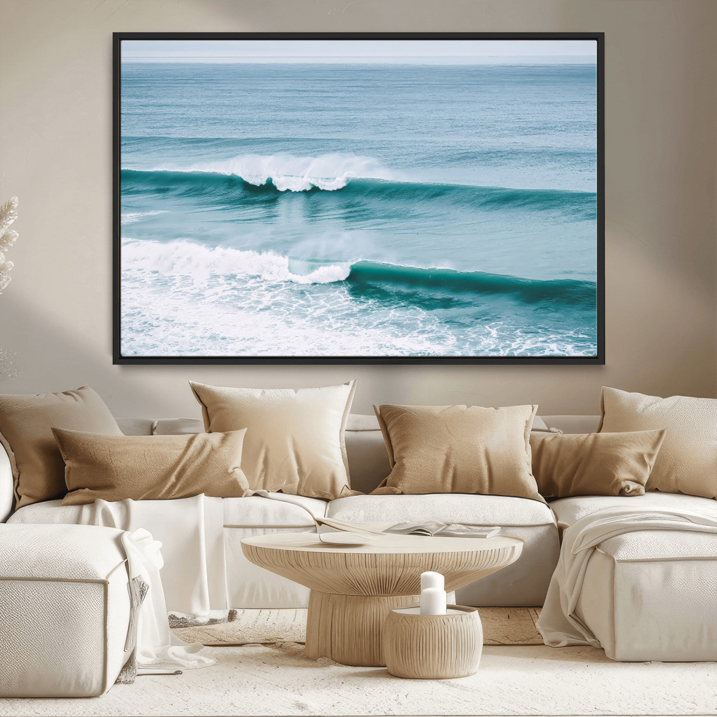 73692470-MGV-CV-36X24-Ocean Swell Wall Art Canvas Print, Framed Surf Waves Art Picture Print, Blue Water Perfect Coastal Dynamic Decor Artwork