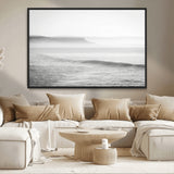 60635783-MGV-FC-36X24_Black-Black White Seascape Wall Art Canvas Print, Framed Ocean Waves Art Picture Print, Misty Coastal Perfect Minimalist Coastal Decor