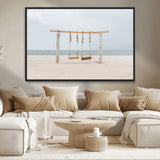68327283-MGV-CV-36X24-Beach Swing Wall Art Canvas Print, Framed Quiet Beach Art Picture Print, Calm Shoreline Perfect Bohemian Coastal Decor Artwork