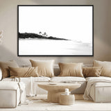 29611516-MGV-CV-36X24-Black White Beach Wall Art Canvas Print, Framed Palm Trees Art Picture Print, Monochrome Tropical Perfect Minimalist Coastal Decor
