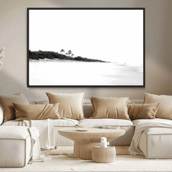 29611516-MGV-CV-36X24-Black White Beach Wall Art Canvas Print, Framed Palm Trees Art Picture Print, Monochrome Tropical Perfect Minimalist Coastal Decor