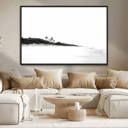 29611516-MGV-CV-36X24-Black White Beach Wall Art Canvas Print, Framed Palm Trees Art Picture Print, Monochrome Tropical Perfect Minimalist Coastal Decor