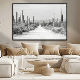 35537313-MGV-CV-36X24-Monochrome Desert Wall Art Canvas Print, Framed Cactus Path Art Picture Print, Southwestern Landscape Perfect Southwestern