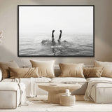 26667396-MGV-CV-36X24-Black White Ocean Wall Art Canvas Print, Framed Monochrome Water Art Picture Print, Diving into Water Perfect Minimalist Aquatic