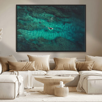 93287752-MGV-FC-36X24_Black-Ocean Surf Wall Art Canvas Print, Framed Blue Waters Art Picture Print, Vibrant Seascape Perfect Coastal Adventure Decor Artwork