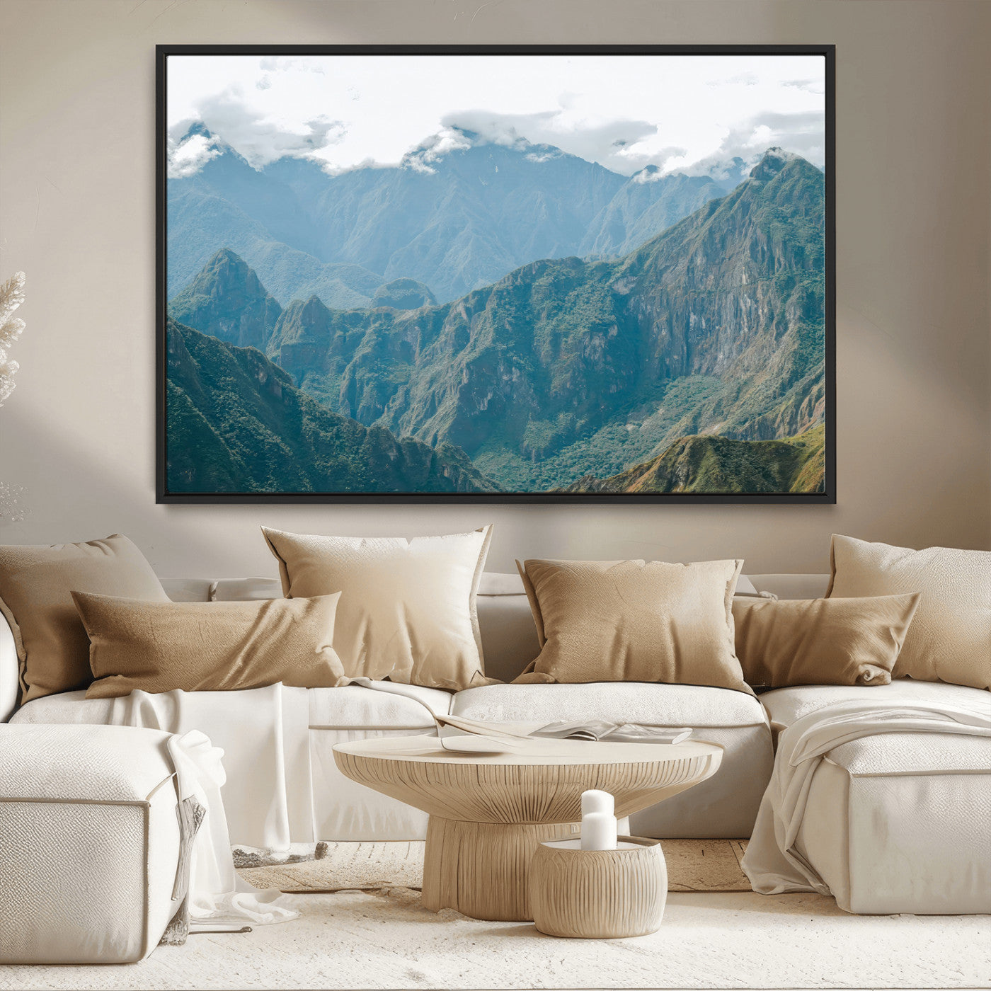 79393816-MGV-CV-36X24-Misty Mountain Wall Art Canvas Print, Framed Cloudy Andean Art Picture Print, Rugged Mountain Perfect Rustic Nature Decor Artwork