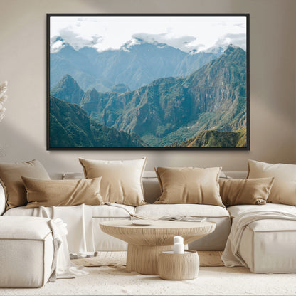 79393816-MGV-CV-36X24-Misty Mountain Wall Art Canvas Print, Framed Cloudy Andean Art Picture Print, Rugged Mountain Perfect Rustic Nature Decor Artwork