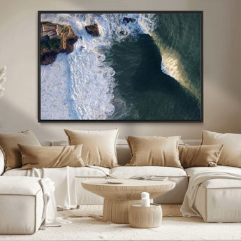 37405684-MGV-CV-36X24-Nazaré Coast Wall Art Canvas Print, Framed Aerial Ocean Art Picture Print, Coastal Fortress Perfect Dramatic Coastal Decor Artwork