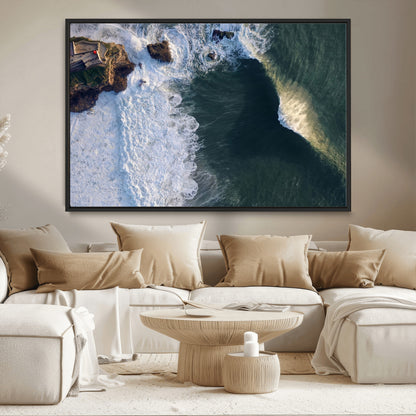 37405684-MGV-CV-36X24-Nazaré Coast Wall Art Canvas Print, Framed Aerial Ocean Art Picture Print, Coastal Fortress Perfect Dramatic Coastal Decor Artwork