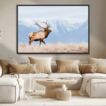 96024025-MGV-CV-36X24-Elk Photography Wall Art Canvas Print, Framed Mountain Wildlife Art Picture Print, Rustic Lodge Decor Perfect Rustic Lodge Decor