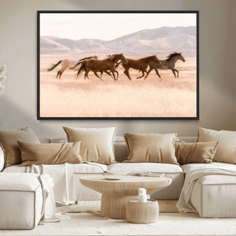 83644685-MGV-CV-36X24-Wild Horse Art Wall Art Canvas Print, Framed Rustic Western Art Picture Print, Desert Horse Scene Perfect Rustic Western Decor