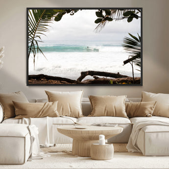 50382104-MGV-CV-36X24-Tropical Surf Wall Art Canvas Print, Framed Palm Tree View Art Picture Print, Beach House Art Perfect Boho Coastal Decor Artwork