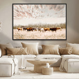 64892775-MGV-CV-36X24-Longhorn Cattle Wall Art Canvas Print, Framed Texas Ranch Art Picture Print, Western Cow Perfect Western Decor Artwork