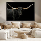 99448328-MGV-CV-36X24-Longhorn Cattle Wall Art Canvas Print, Framed Texas Ranch Art Picture Print, Western Cow Perfect Farmhouse Decor Artwork