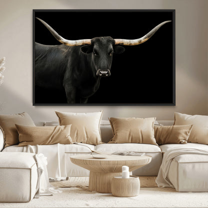 99448328-MGV-CV-36X24-Longhorn Cattle Wall Art Canvas Print, Framed Texas Ranch Art Picture Print, Western Cow Perfect Farmhouse Decor Artwork