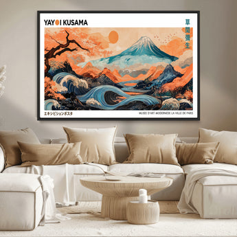 88785870-MGV-CV-36X24-Japanese Great Wave & Mt Fuji Wall Art – Ukiyo e Style Landscape Print with Flowing River, Autumn Mountain Poster, Oriental Asian