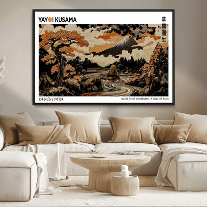 96372548-MGV-CV-36X24-Japanese Landscape Wall Art Print – Mt. Fuji Poster with Bonsai Tree & River, Ukiyo-e Inspired Modern Japanese Artwork, Autumn