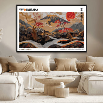 85375874-MGV-FC-36X24_Black-Mount Fuji Abstract Wall Art – Japanese Landscape Canvas Print, Cherry Blossom & Red Sun Painting, Elegant Modern Zen Asian Home
